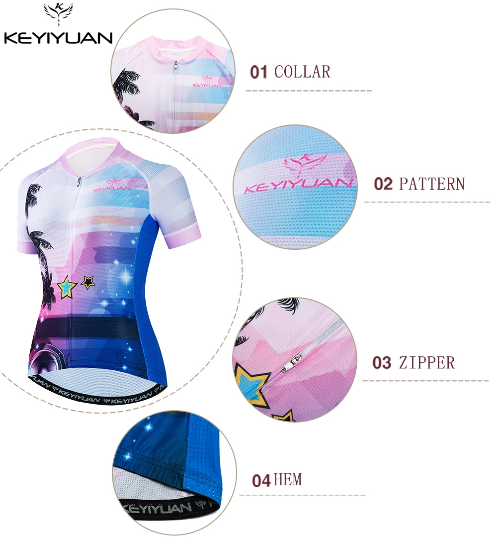 KEYIYUAN New Pro Team Woman Cycling Jersey Tops Riding Bicycle Shirt Road Mtb Clothing Breathable Camisa Ciclista Feminina