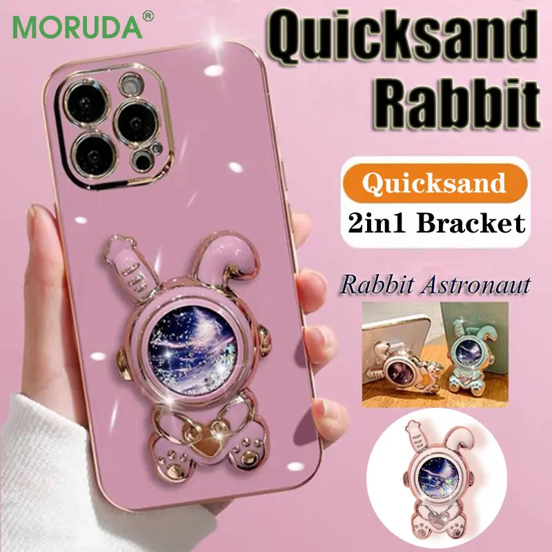 Coque téléphone pailletée lapin 3d avec support pliable_voghion.com