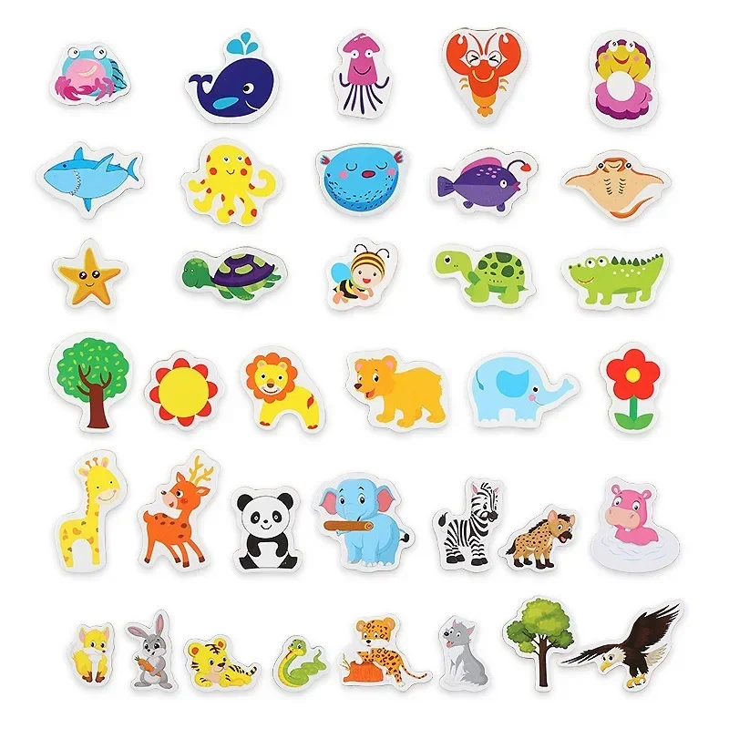 Magnetic Fridge Magnets 12pcs Animal Fridge Magnet Fish and Crab Wooden 3D Cartoon Sticker Toy
