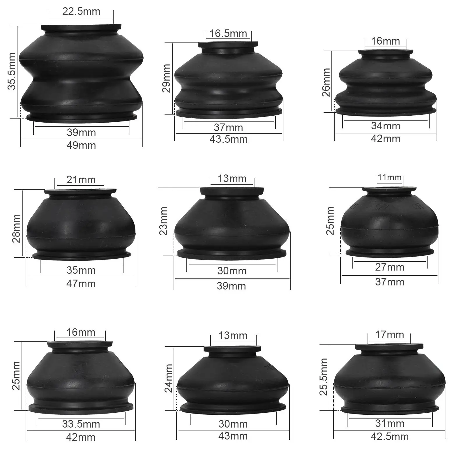 14x Universal Ball Joint Turn Rods Rubber Boot Dust Cover Replacement Control Arm Protector Car Suspension Steering Accessories