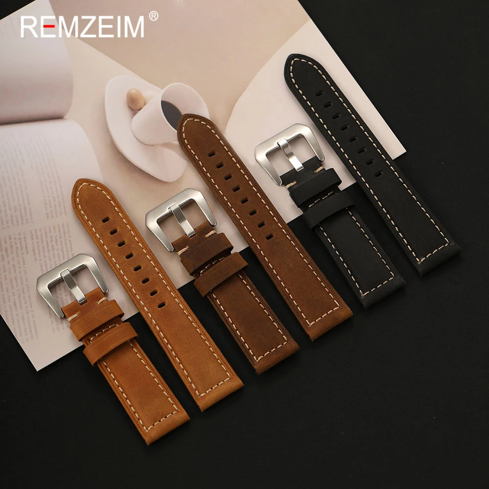 Vintage Crazy Horse Leather Watch Strap - Classic Sport Style Band