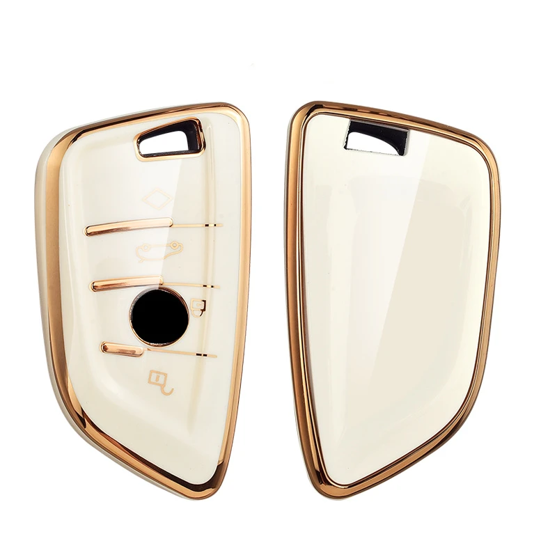 SANRILY Golden-Edge Key Fob Cover For BMW 2-Button Key - TPU Protective Case With Leather Keychain - View #9