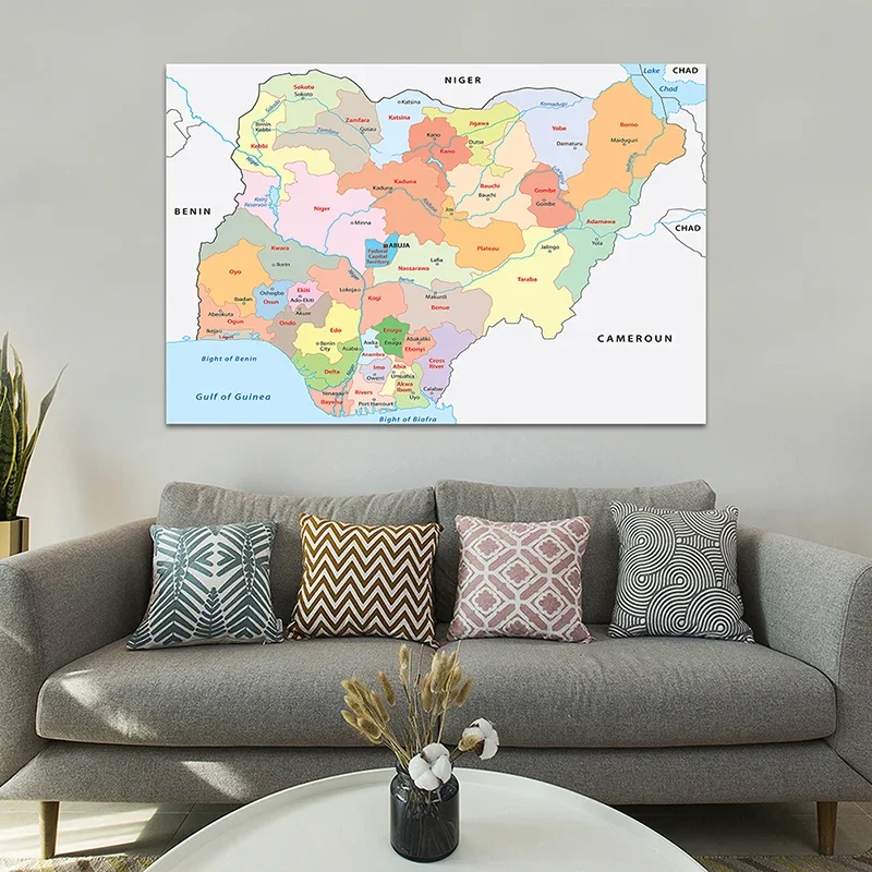 The Nigeria Map of Political 150*100cm Non-woven Canvas Painting Home Decorative Poster Wall Art Pictures Teaching Supplies