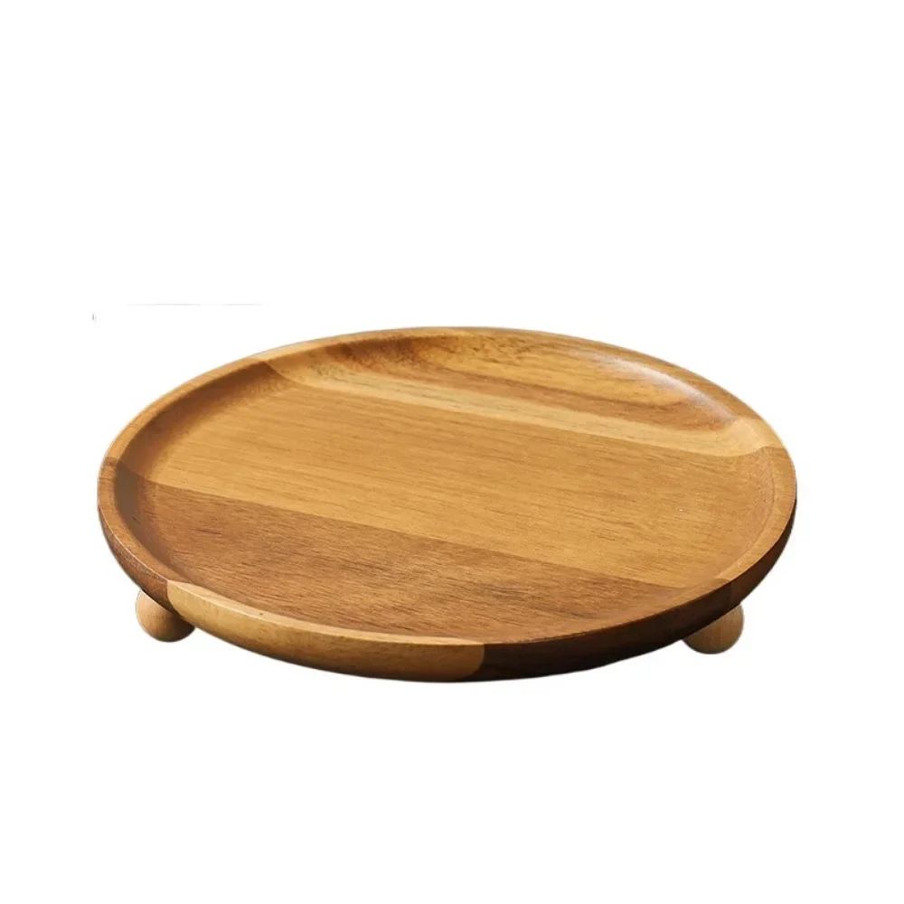 Multipurpose Retro Kitchen Serving Tray Portable Solid Wood Serving Platter Reusable Decorative Tea Coffee Plate Photo Props
