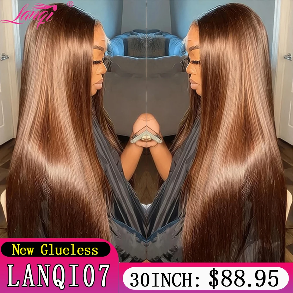 

Chocolate Brown Glueless Wigs Straight Lace Front Wig 13x4 Lace Transparent Frontal Wig Human Hair Dark Colored Human Hair Wigs