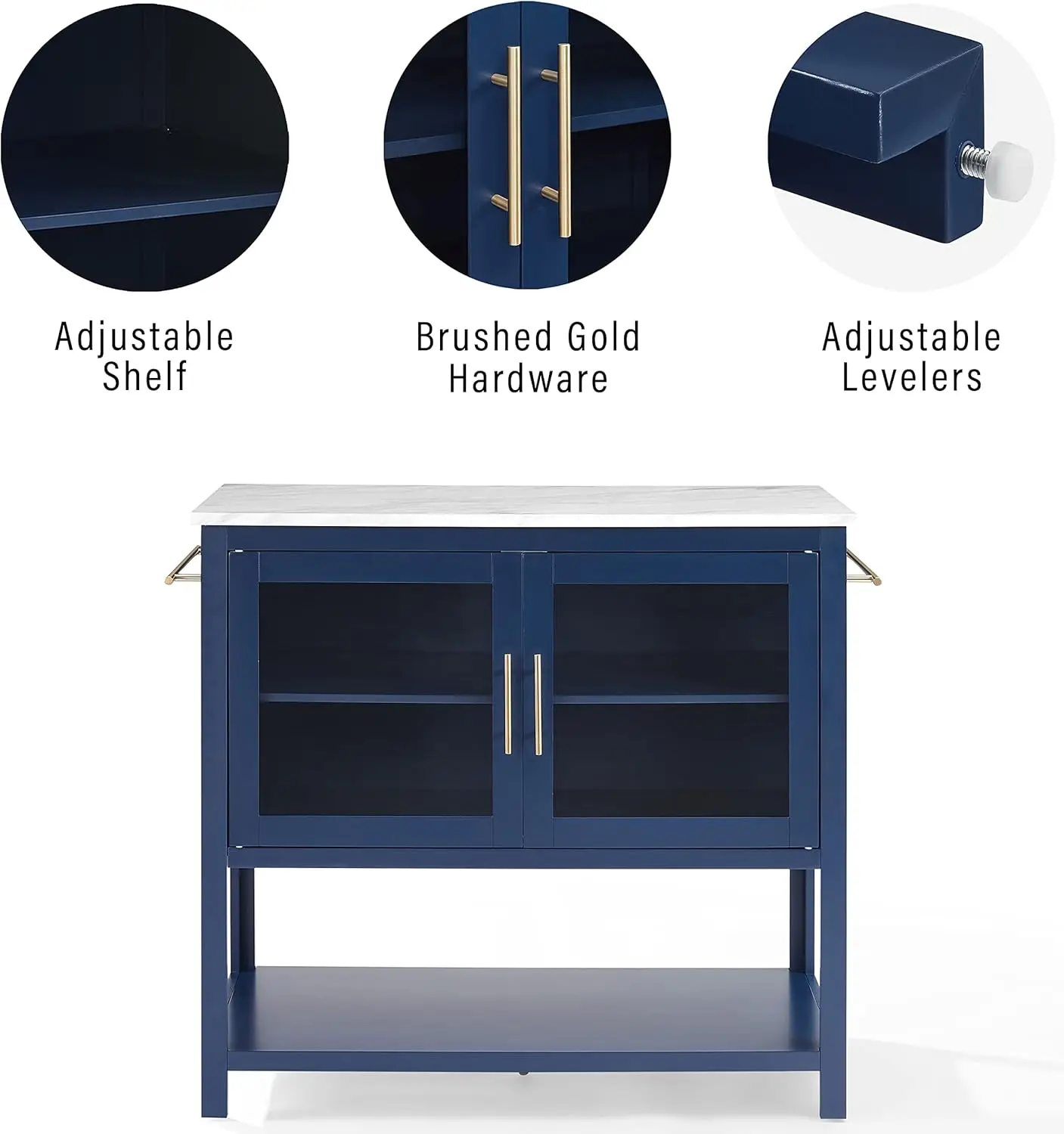 Kitchen Island, Microwave Stand, Coffee Bar with Storage Shelves, Towel Bars, Navy 6