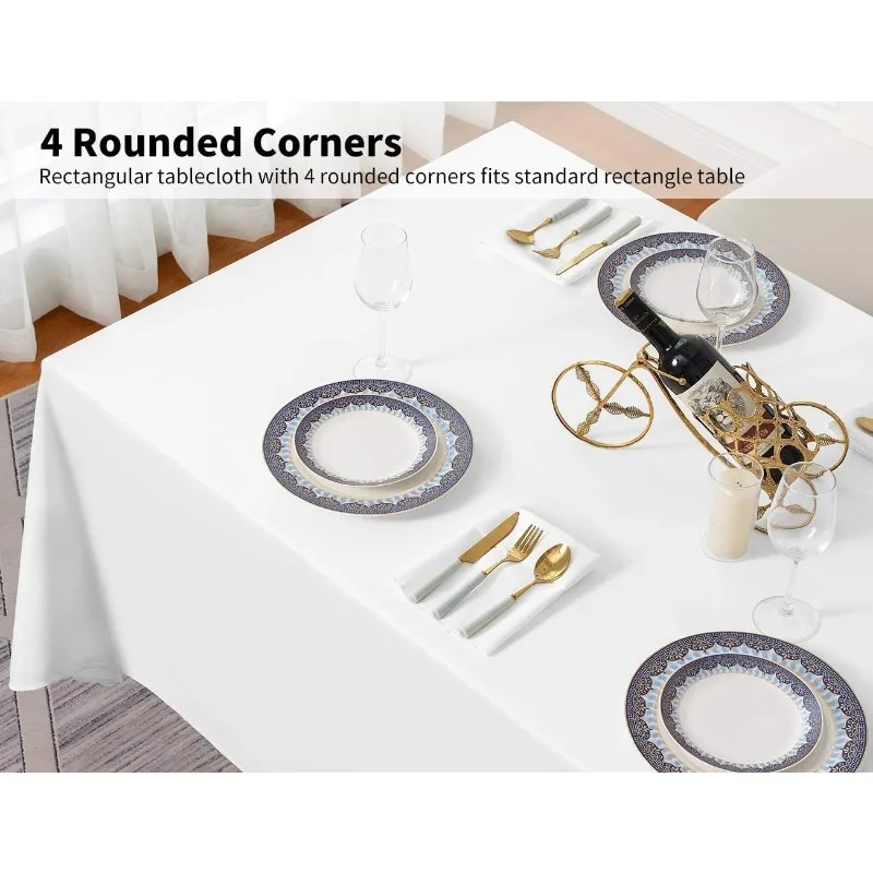 5 Pack White Rectangle Tablecloth 90 x 132-inch Rectangular Polyester Table Cloth for Weddings, Banquets, or Restaurants 5