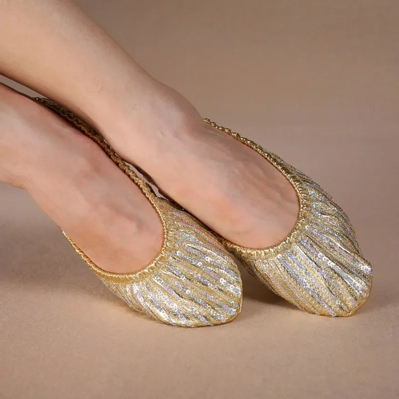 

Straight Gold Practice Shoes New Belly Dancing Adult Women's Professional Shoes Slippers Flat with Ballerina Leather Soles