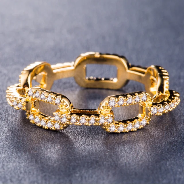 Handmade Eternity Promise Gold Crystal Ring AAA CZ Zirconia Engagement Wedding Band Rings for Women Men Finger Party Jewelry U