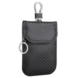 Stylish RFID Blocking Leather Key Protector and Card Holder for Enhanced Privacy Protection (Carbon Fiber)