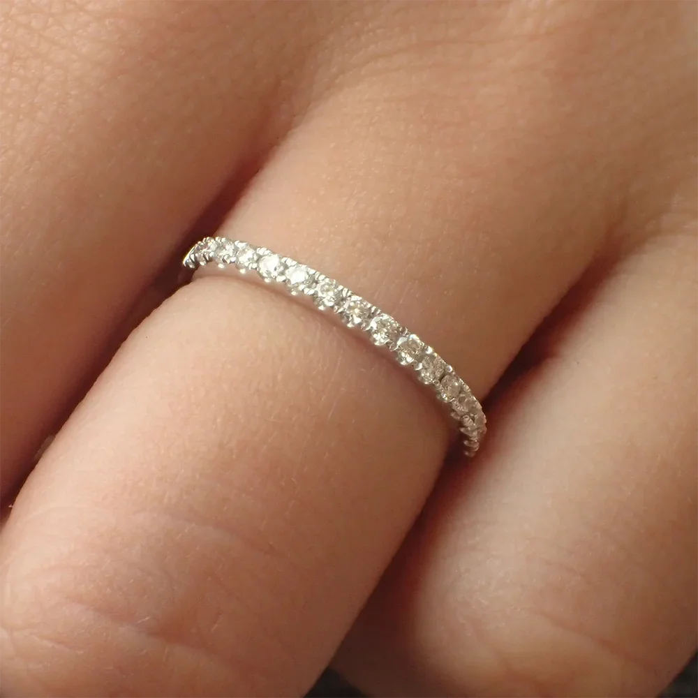 1.5mm Micro Pave Eternity Band All Moissanite Diamond Rings 925 Sterling Silver Plated 18k Gold Half Eternity Ring for Women 2