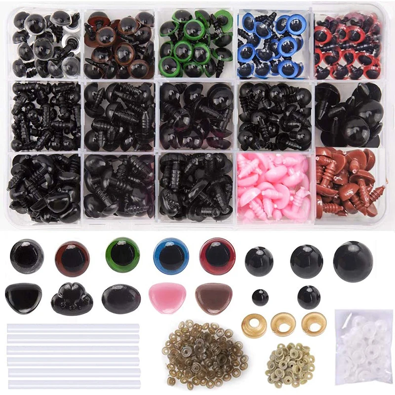 Plastic Safety Eyes Plastic Safety Noses 566Pcs 6mm-14mm Colorful Set For Teddy Bear Soft Toy