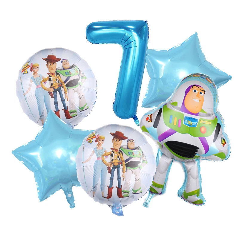 thumbnail image 1 of Vajilla para decoración de fiestas de cumpleaños de Toy Story de Disney, juego de vasos de papel, platos y globos de Buzz Lightyear para niños, 1 of 5