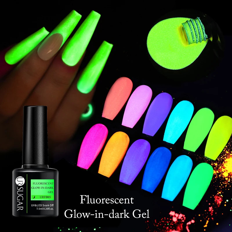 UR SUGAR 7.5ml Fluorescent Neon Glow-in-dark Gel Nail Polish Laser Sparkling Orange Green Red Soak Off Nail Art UV LED Varnishes