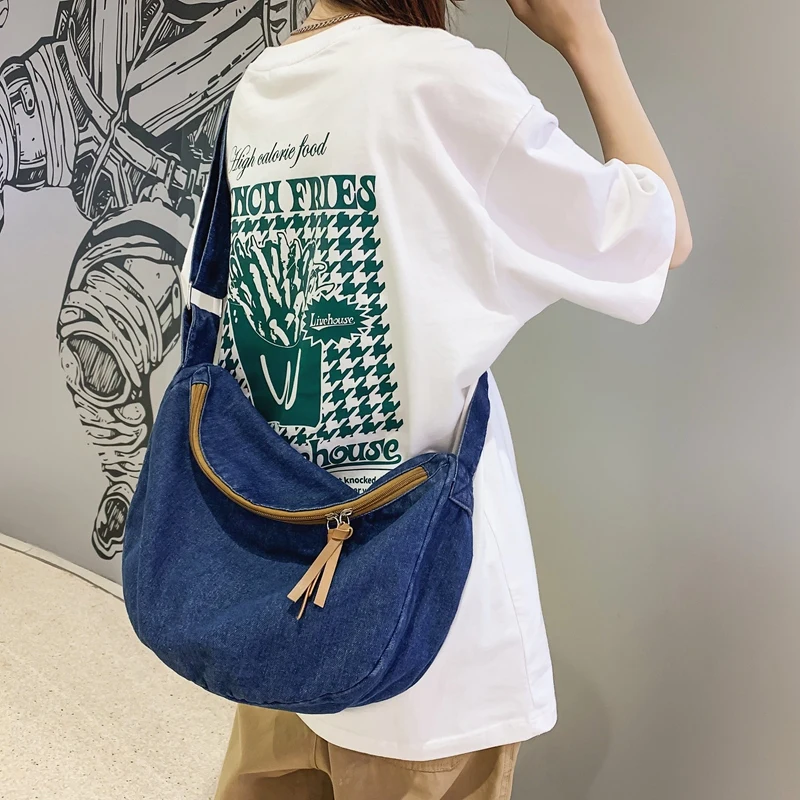 Solid Women's Bag 2023 Trend Denim Shoulder Cross Bag Design Handbags Jeans  Eco Bag Korean Shopper Student Saddle Messenger Bag