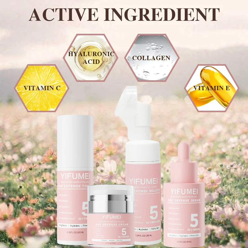 

5 IN 1 Facial Set Anti Aging Serum Toner Cream Cleanser Skin Care Products Face Kit VC VE Glow Recipe Skincare Lightening 4pcs