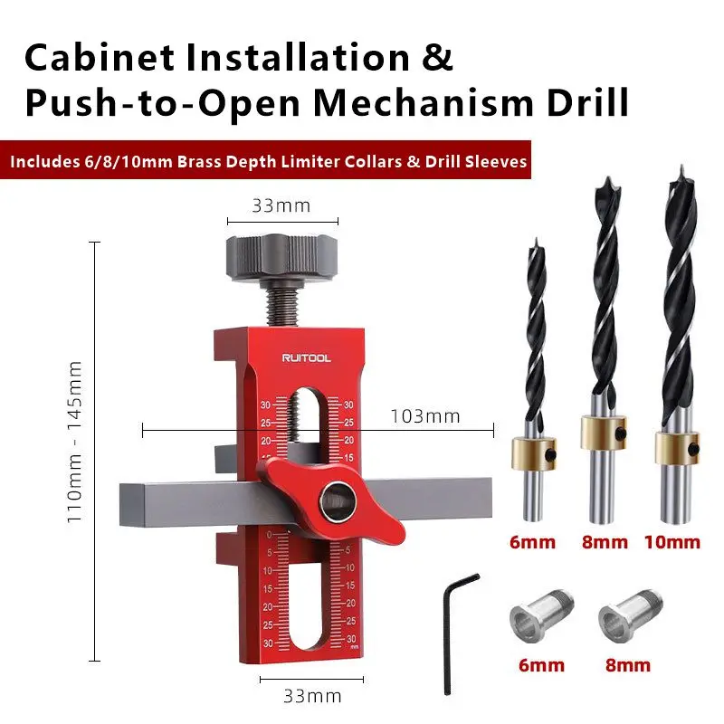 Carpentry Adjustable Aluminum Alloy Cabinet Door Lift & Drill Aid Jig Positioning & Hole Drilling Tool for Cabinet Installation