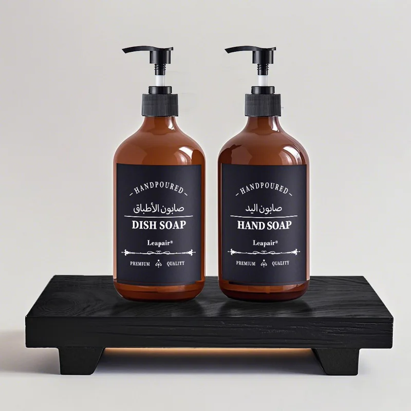 2PCS 500ml Hand Dish Soap Dispenser With Labels Refillable Container Bathroom Body Wash Shampoo Liquid Lotion Bottle Tray Holder soap dispenser shampoo dispenser dispenser bottle holder