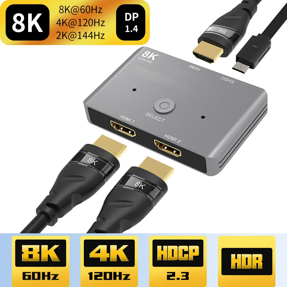Switch Hdmi 2.1 4k 120hz 2 In 1 Out 8k Hdr Hdmi Switch 4k 120hz For