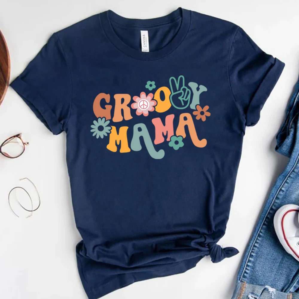 

Retro Groovy Mama Shirt Matching Mommy and Me T-Shirt Hippie Flower Power Tees Groovy Vibes Shirts Unisex Vintage Graphic Tee