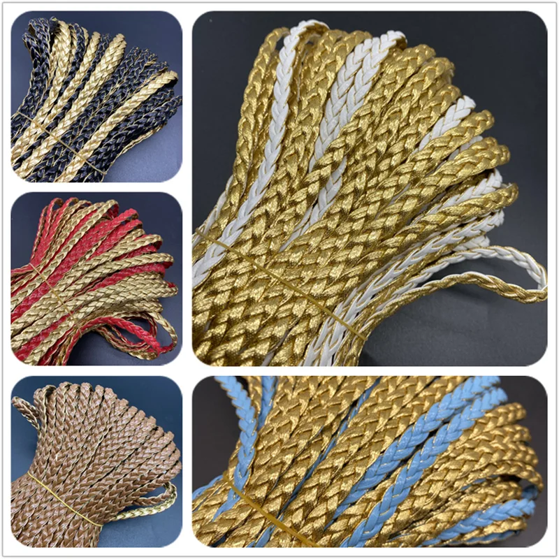 2yards7mmCordRopeGoldenBaseBraidedPULeatherThreadStringNecklaceRopeForJewelry