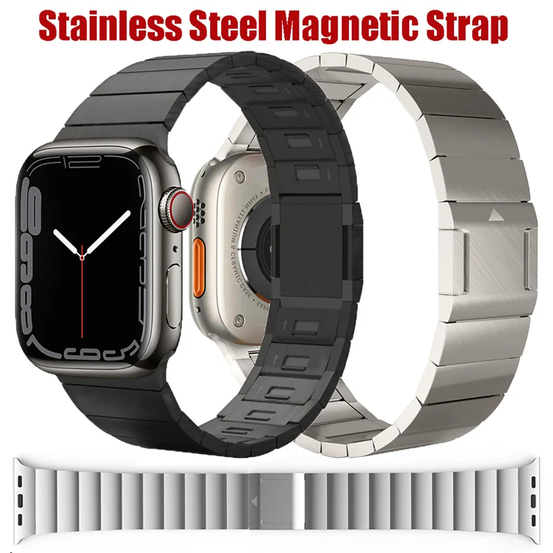 

Magnetic Strap for Apple Watch Ultra 2 49mm Metal Watchband for IWatch Series 9 8 7 6 SE 45mm 44mm 42mm Stainless Steel Bracelet
