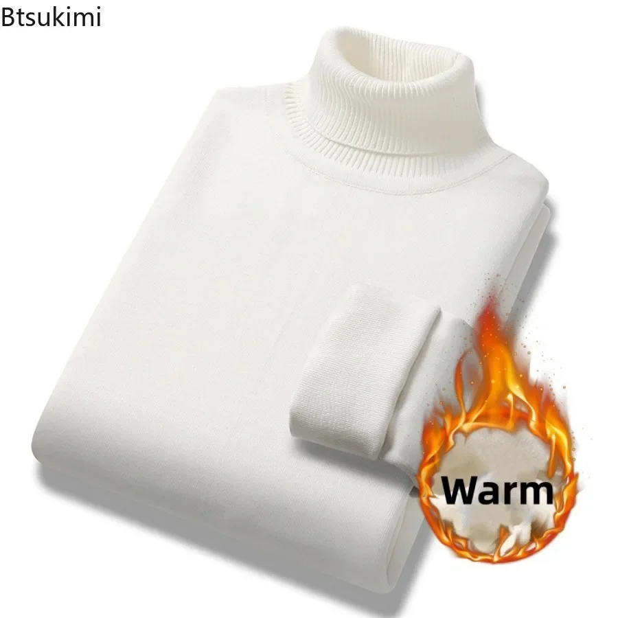 aliexpress.com - New 2023 Basic Warm Sweater for Men Winter Casual Pullover Warm Turtleneck Sweater Velvet Thick Solid Slim Bottoming Shirt Homme