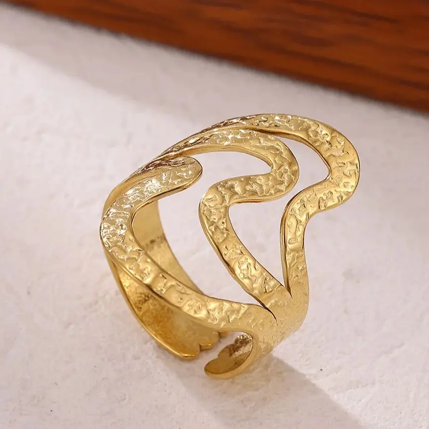 Women Gold Stainless Steel Twisted Adjustable Ring