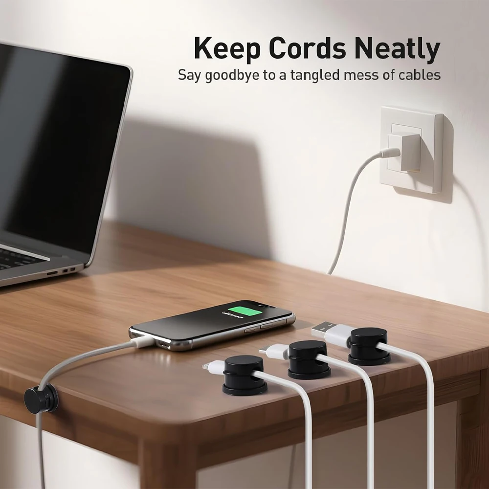 Magnetic Cable Clips - Adjustable Cord Management and Organizer (6-Pack)