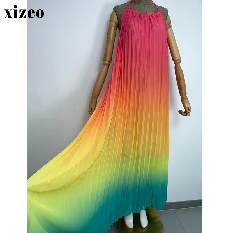 XIZEO  Bohemian Multicolored Bikini Cover-ups Sexy Summer Tunic Beach Dress Women Swim Suit Cover Up holiday party dress