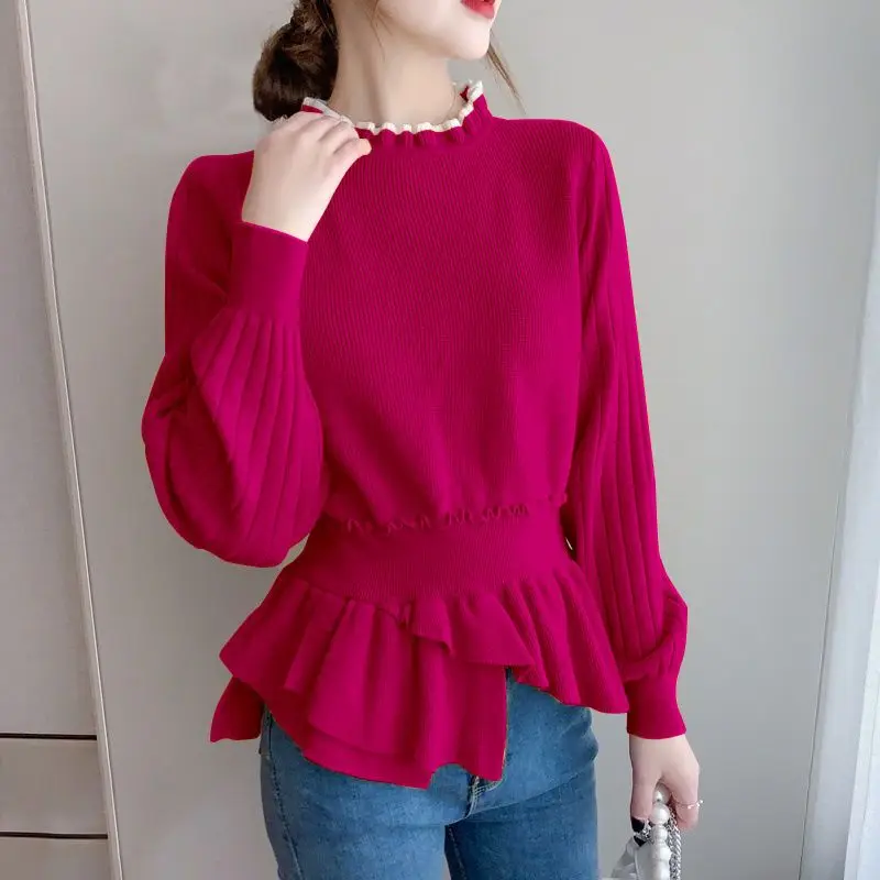 

Fashion Ruffles Spliced Knitted Folds Asymmetrical Sweaters Women's Clothing 2022 Autumn New Loose Casual Pullovers Korean Tops