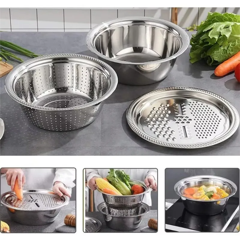 Multifunctional Stainless Steel Basin Vegetable Cutter Fruit Slicer Potato Peeler Carrot Grater Kitchen Accessories