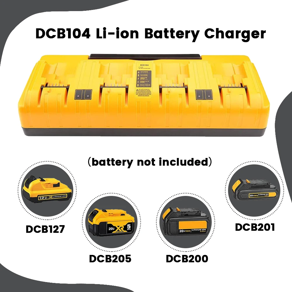 Зарядное устройство для литий-ионных аккумуляторов DCB104, 4 порта, ток 3 А для dewalt 10,8 В, 12 В, 14,4 В, 18 в, 20 в, FlexVolt, 20 В, 60 в, DCB127, DCB105, DCB118, DCB112 Зарядное устройство для литий-ионных аккумуляторов DCB104, 4 порта, ток 3 А для dewalt 10,8 В, 12 В, 14,4 В, 18 в, 20 в, FlexVolt, 20 В, 60 в, DCB127, DCB105, DCB118, DCB112