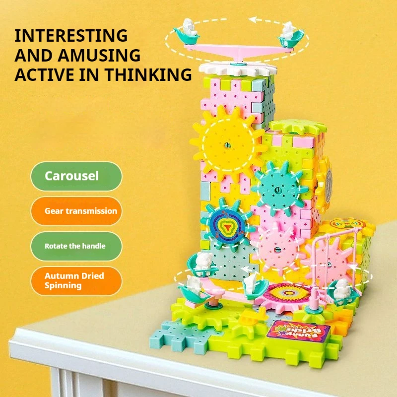 DIY Track Electric Gear Building Blocks Toy Set Interlocking Learning Blocks Motorized Spinning Gears Building Educational Toys