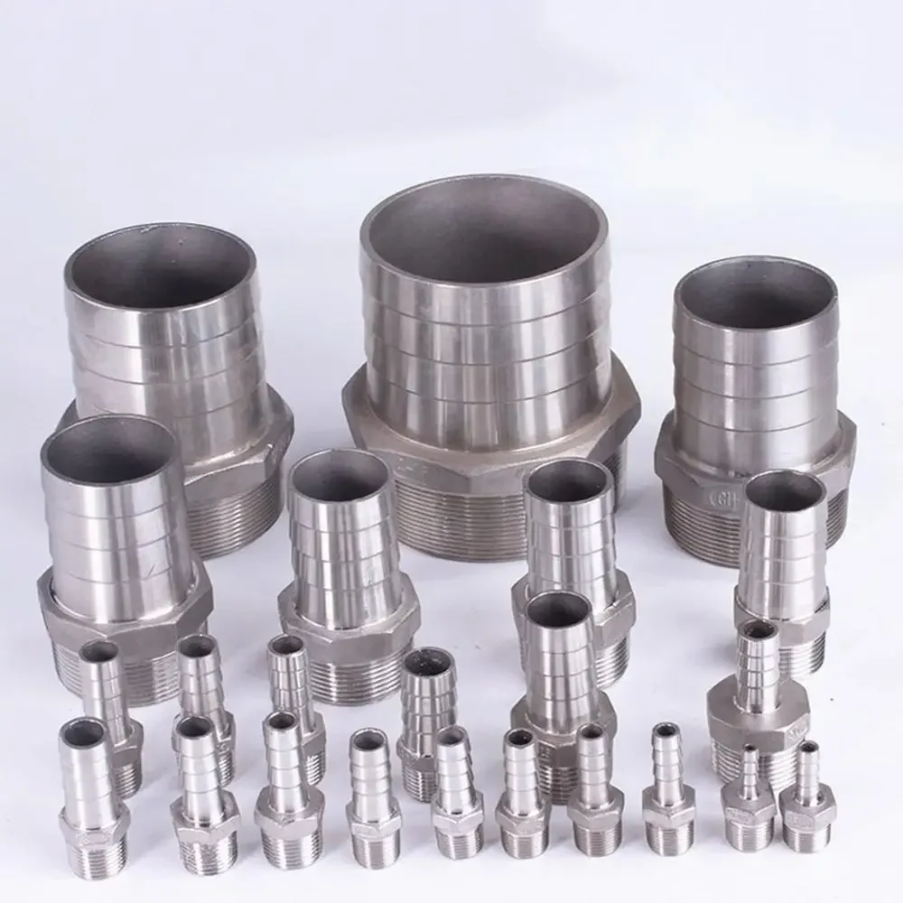 Pipe Fitting 1/8" 1/4" 3/8" 1/2" 3/4" 1" BSPT Male 6 8 10 12 13 15 16 19 20 25 32mm Hose Barb Connector 304 Stainless Steel Hosetail Coupler