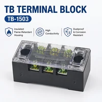 TB1503 Dual Row Thick Copper Screw Terminal Block Flame Retardant Grounding Wire Connector Strip 600V 15A Electrical Junction 1
