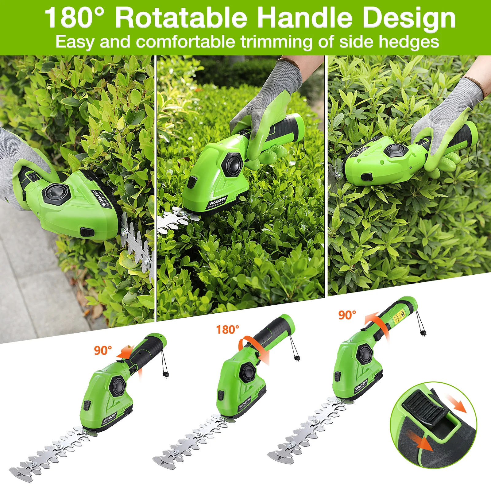 WORKPRO Cordless Hedge Trimmer Grass Shear Electric Shrubbery