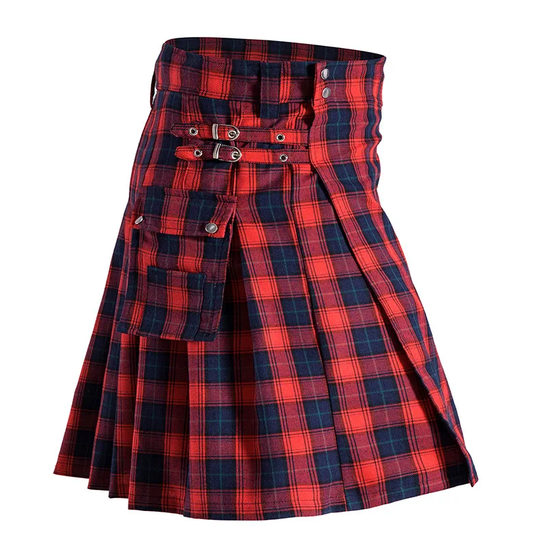 

Red Black Plaid Kilts Mens Scottish Traditional Highland Tartan Utility Kilt Vintage Patrick's Festival Stage Prom Mens Clothing