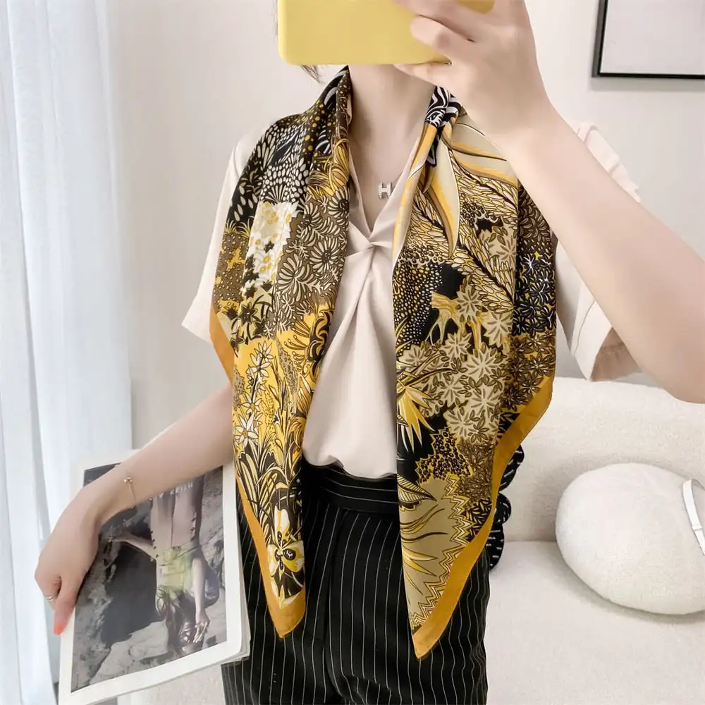 Fashion Square Neckerchief 2022 Twill Silk Scarf Women Luxury Brand Hijab Bandana Shawl Wraps Headband Lady Scarves Foulard