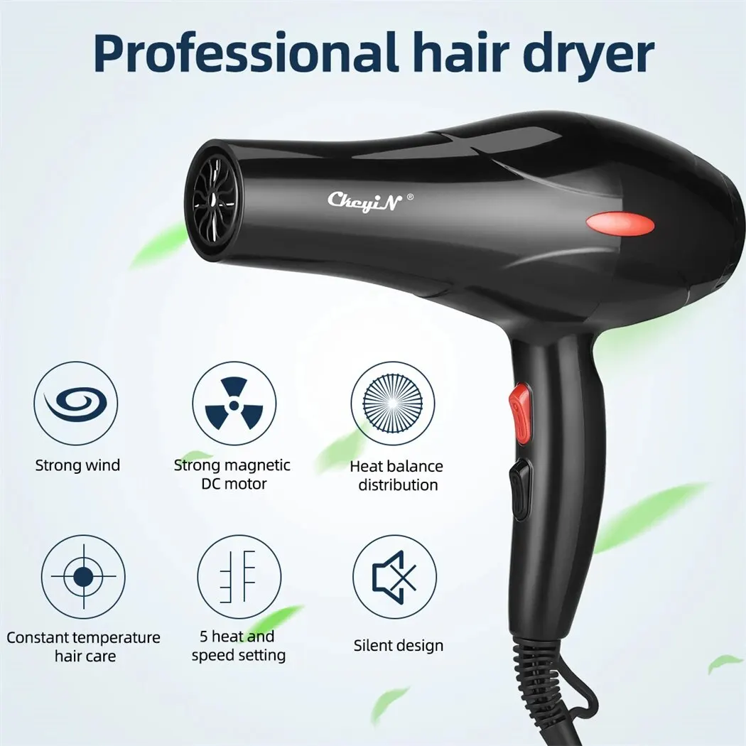 CkeyiN 1600W Hair Dryer Professional Negative Ion Blower Home Use Hot Cold Blow Drying Salon Blower Diffuser Concentrator Nozzle 2