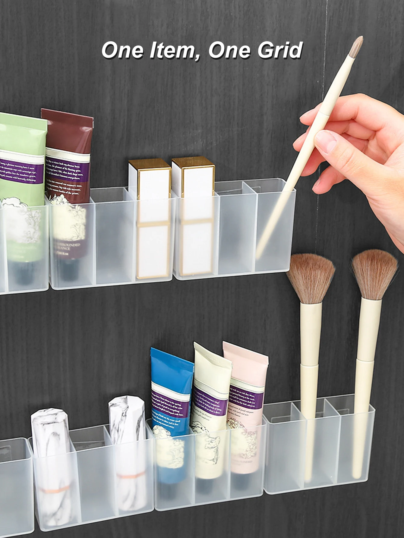 4/8pcs Mirror Cabinet Storage Box Cabinet Door Wall Mounted Transparent Lipstick And Cosmetics Separation Without Punching 2