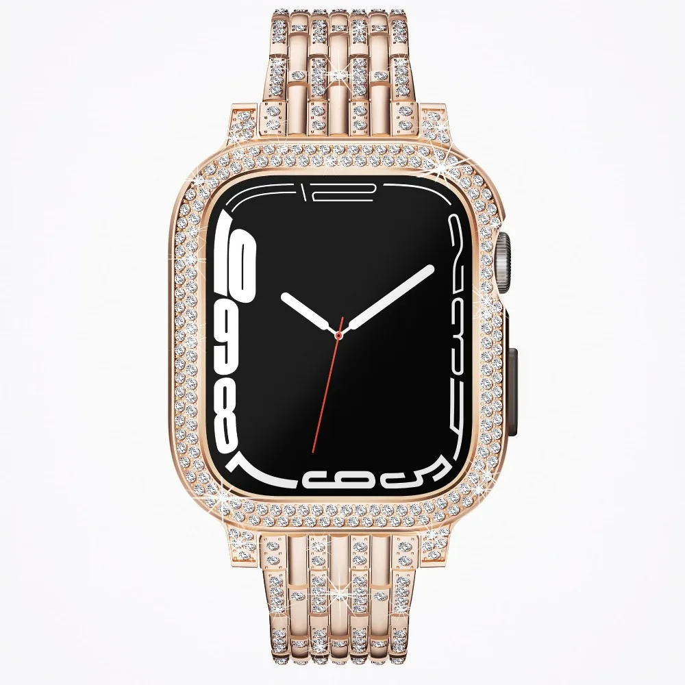 Diamond Strap+Case For Apple watch 8 7 45mm 41mm Bracelet Wristband Correa for iWatch Series 6 5 4 SE 44mm 40mm Protective Cover