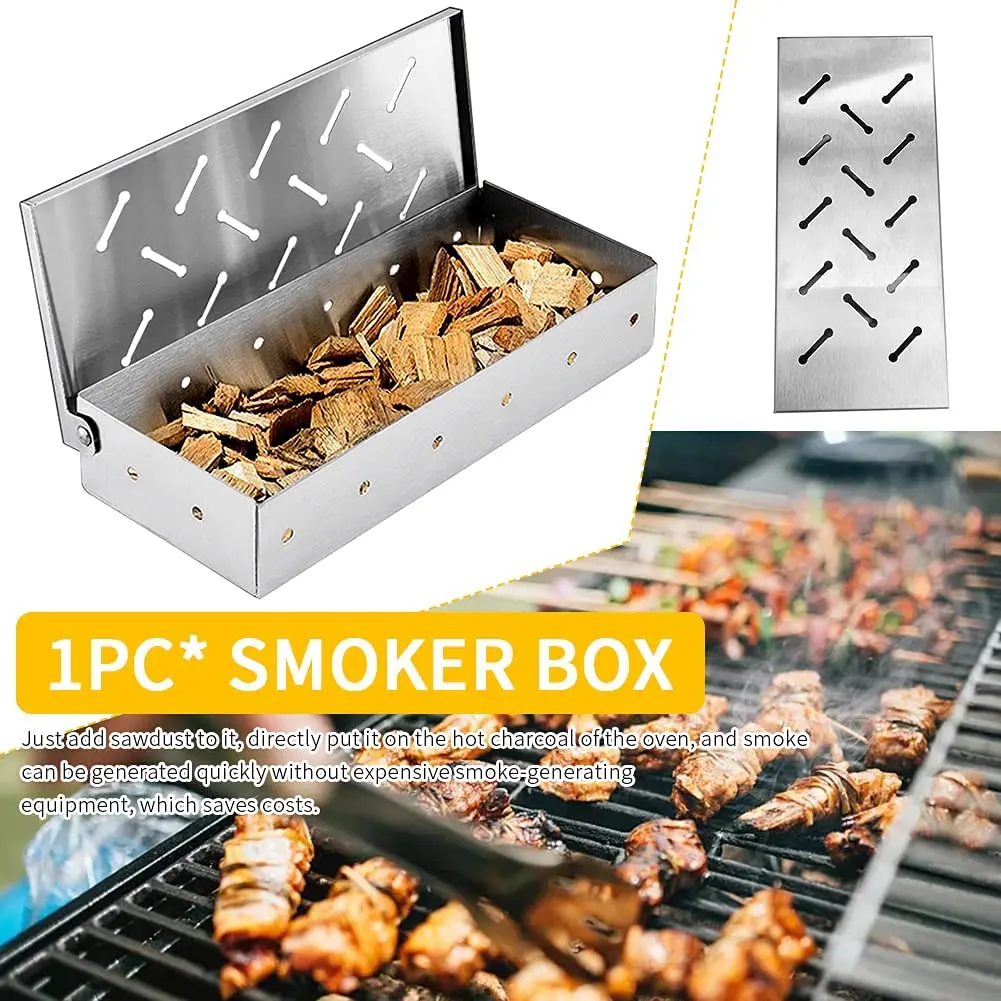 D2 Wood Chips BBQ Grill Smoker Box Barbecue Grill Meat Infused Smoke BBQ Accessories Add Smokey Flavor Gas or Charcoal Grills bbq smoking box
