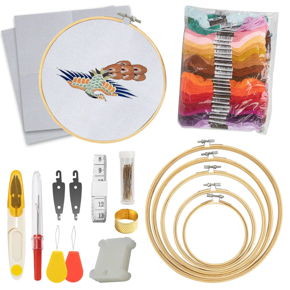 Complete Bamboo Embroidery Hoop Kit Includes Hoops Scissors Needles Threads Cloths and More Ideal for Craft Lovers and Beginners 1