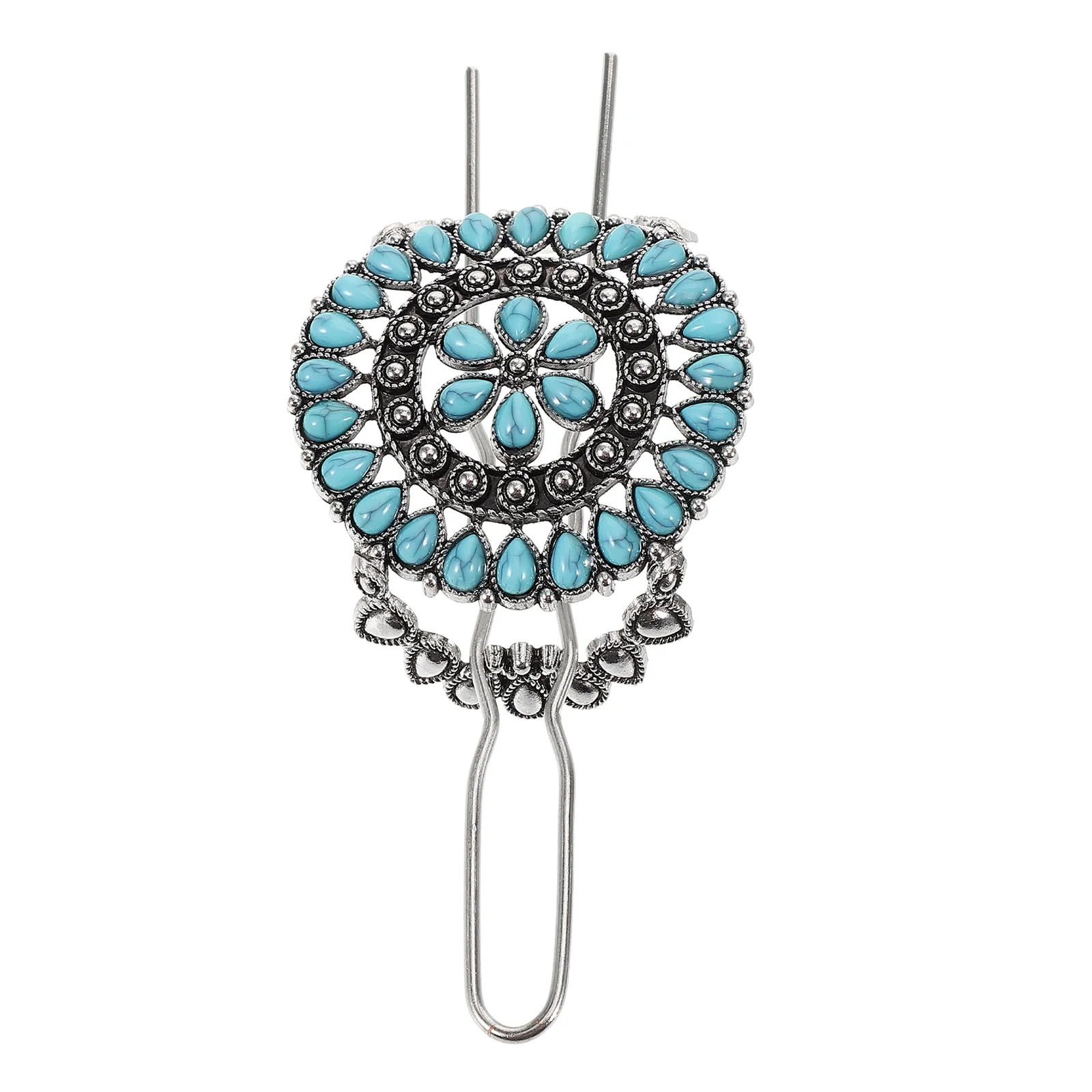 

Hairpin Barrettes Women Accessory Holder Fork Retro Turquoise Stick The Flowers Chinese Style