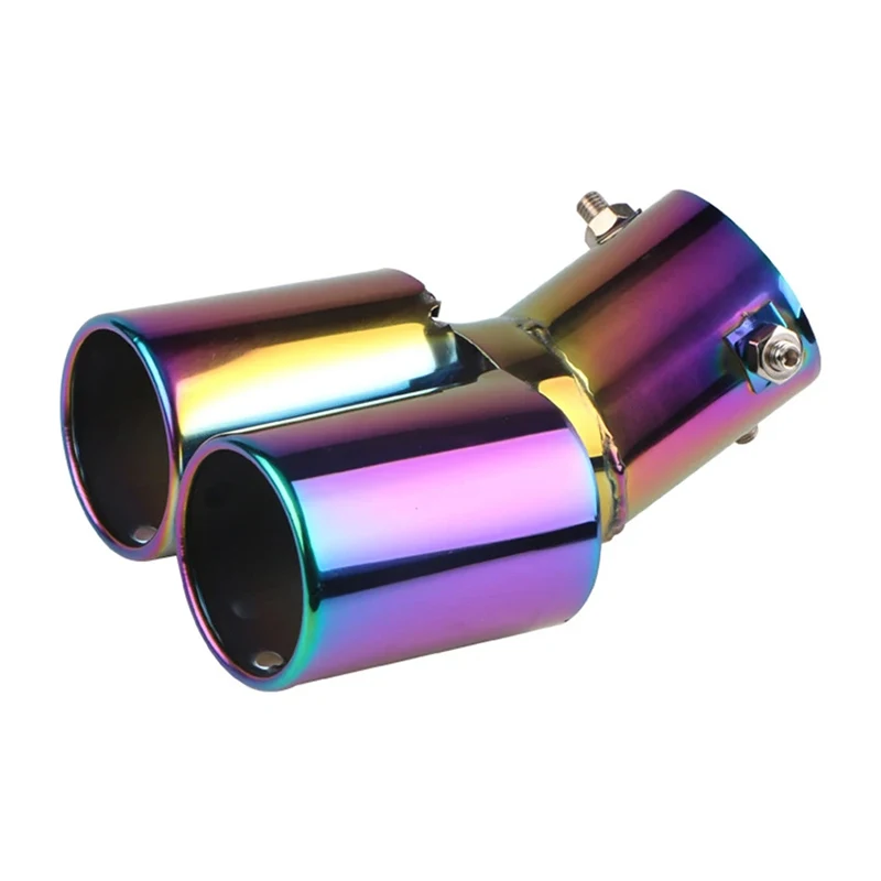 

Full Color Burnt Blue Exhaust Tail Pipe Muffler Tip, Double-pipe Bolt On Exhaust Tip Decorative Muffler Stainless Steel