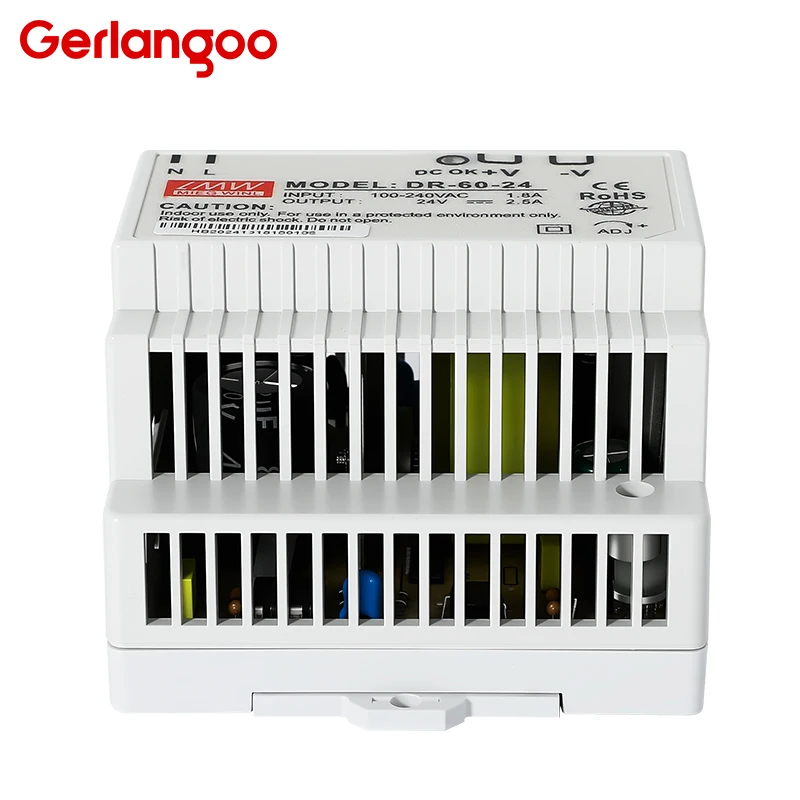 High-Efficiency Industrial DIN Rail Power Supply, 100-240VAC Input, Single Output: 5V/12V/24V, 15W-60W Range