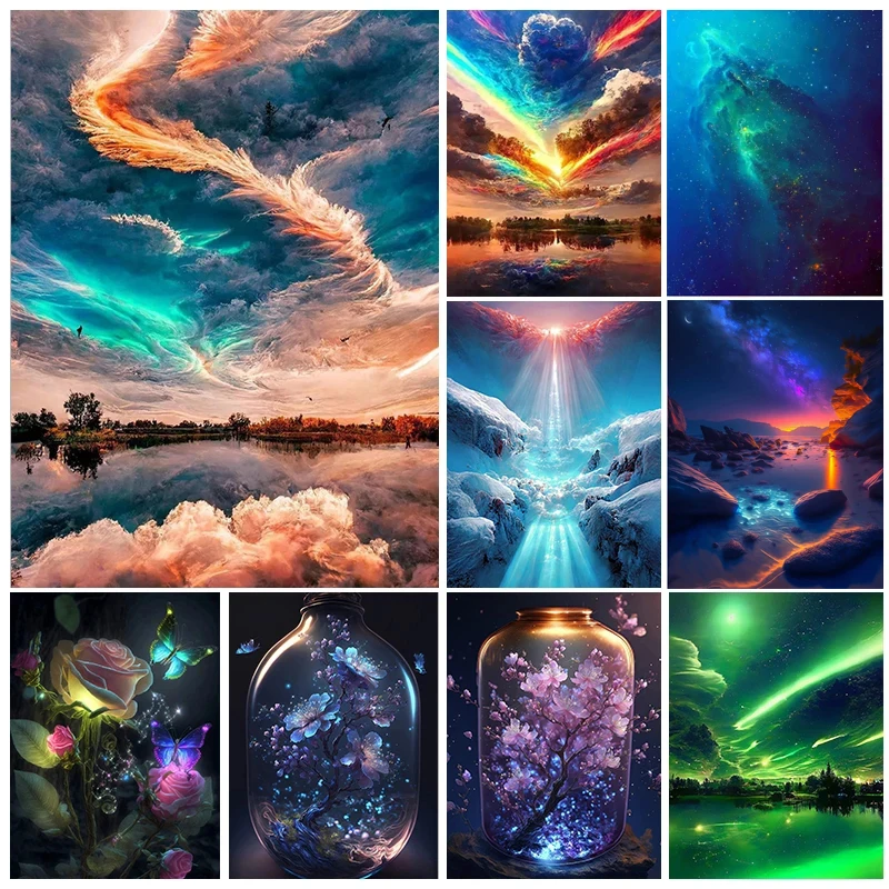 

5D Diy Diamond Painting Dreamy Scenery And Flowers Embroidery Diamond Mosaic Full Round Rhinestone Cross Stitch Kits Home Decor