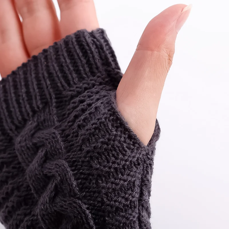 Women Stylish Hand Warmer Winter Gloves Arm Crochet Knitting Faux Wool Mitten Warm Fingerless Glove Twist Pattern Women Gloves 4