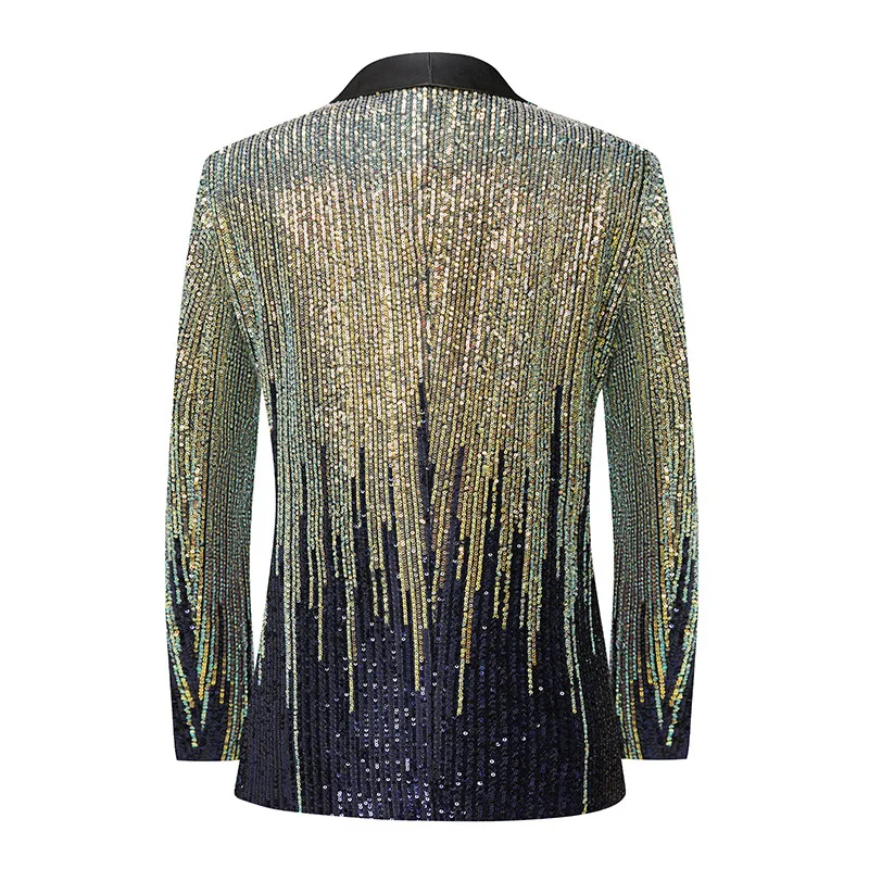 Mens Striped Sequin Sparkling Suit Jacket Blazer Shawl Lapel One Button Dress Blazers Men Stage Party Prom Wedding Tuxedo Cotume 2